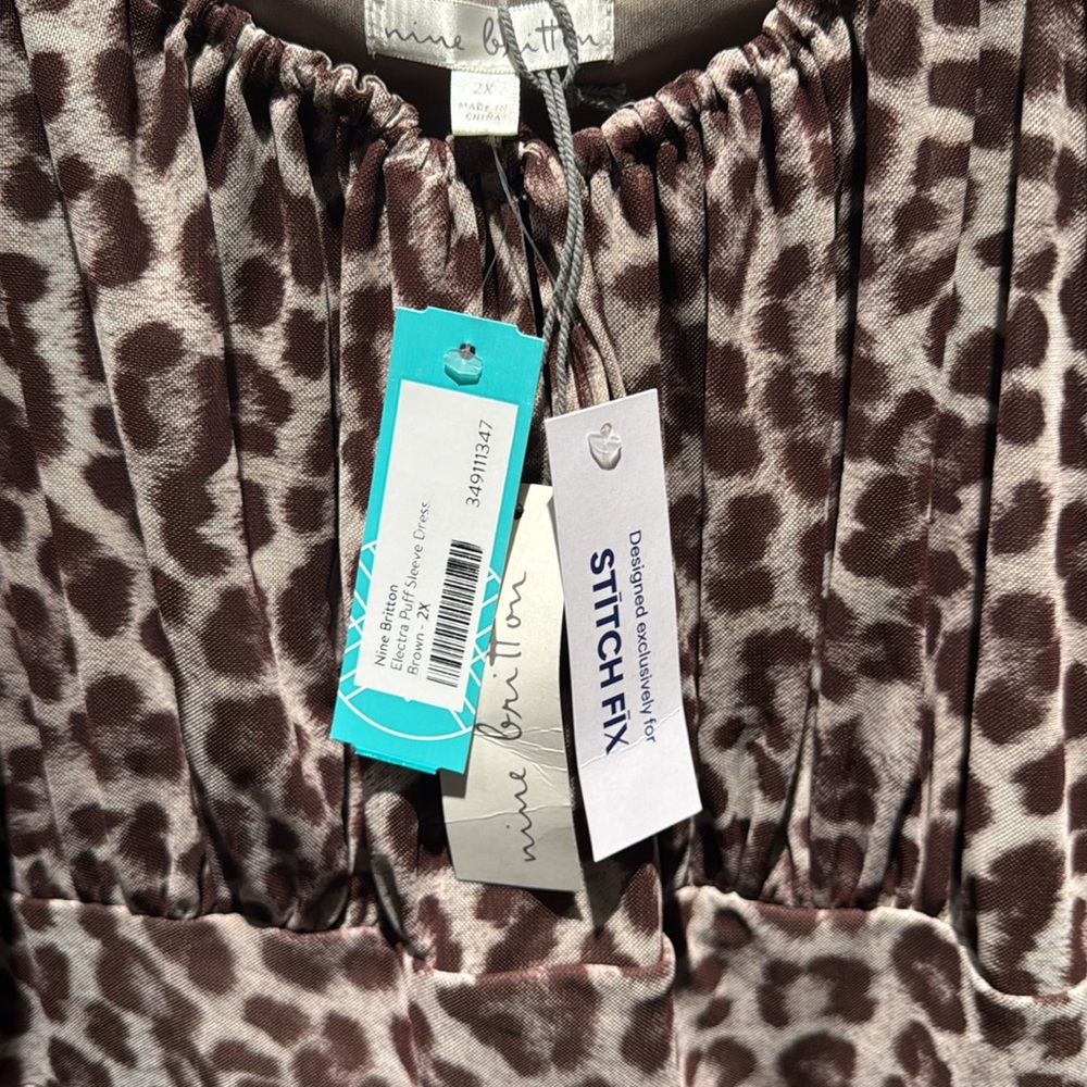 NWT Leopard Print Brown Midi Dress 2X - Picture 2 of 4